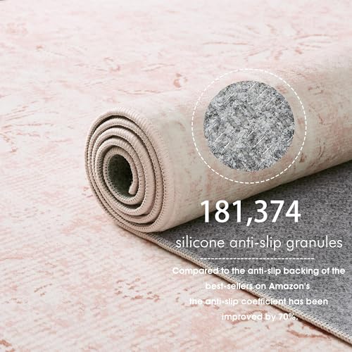 Pink 6x8 Area Rug for Baby Girl Kids Playroom Floral Carpet - Pink & White