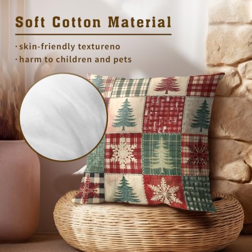 Christmas Tree Outdoor Pillow Covers 18x18 Set of 2 - Patchwork & Plaid Design