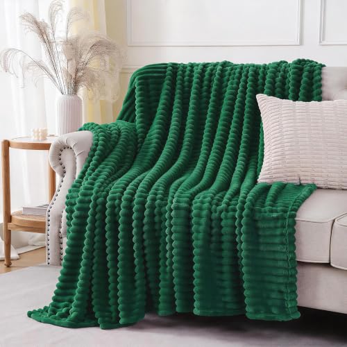 Christmas Green Throw Blanket for Couch Sofa 50x60 Inches - Striped Design