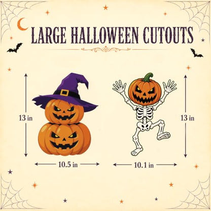 12PCS Large Vintage Halloween Cardboard Cutouts Set - Ghosts, Pumpkins, Witches & Skeletons