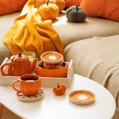 Fall Pie Coasters Set of 4 - Pumpkin and Berry Felt Coasters for Autumn Decor