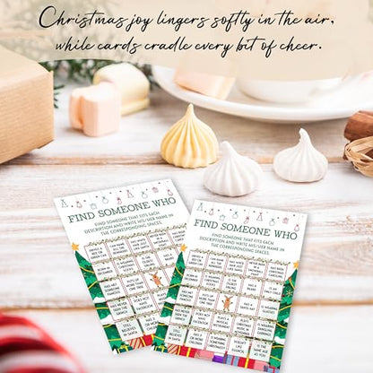 Christmas Find Someone Who Game Cards Set - Holiday Party Bingo for Adults & Families