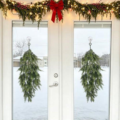 Artificial Cedar Christmas Teardrop Swag Set - 29 Inch Holiday Decor