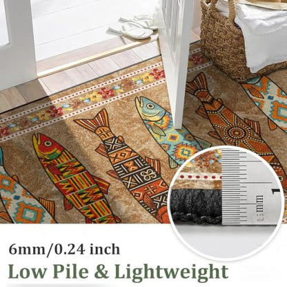 Boho Fish Runner Rug 1.3x7 Kitchen Rug Washable Beige Pattern 5