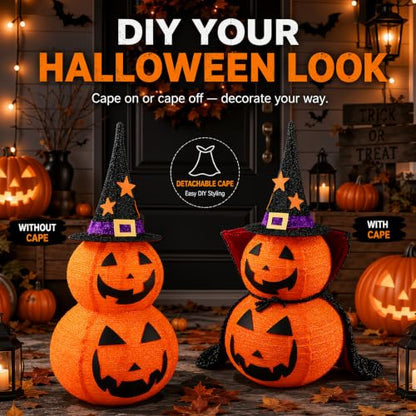 3FT Collapsible Halloween Pumpkin Decorations for Porch Yard & Home - 2-Tier