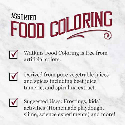 Watkins Assorted Food Coloring, 1 Each Red, Yellow, Green, Blue, Total Four 0.3 oz bottles, 4 Count (Pack of 1)