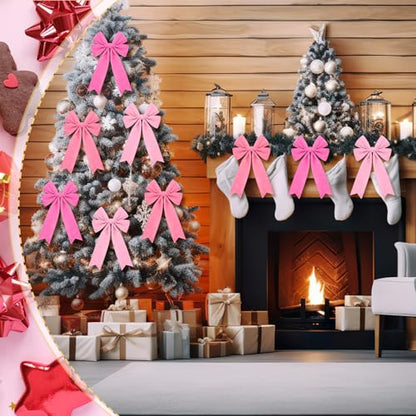 24 Pcs Pink Velvet Christmas Bows Tree Decorations Holiday Wreaths
