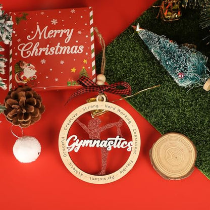 Gymnastics Christmas Ornament Wooden Holiday Decoration - Red, 3.93 Inch - Variation of THIS Listing