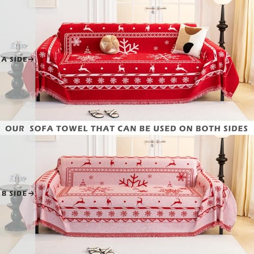Christmas Sofa Cover Slipcover Snowflakes Red 134x71 Inches for 3 Cushion Couch
