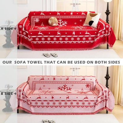 Christmas Sofa Cover Slipcover Snowflakes Red 134x71 Inches for 3 Cushion Couch