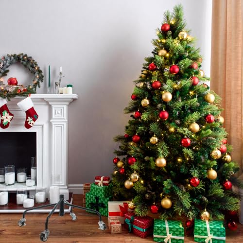 Metal Christmas Tree Stand with Lockable Casters - 18.6 x 7.8 Inches