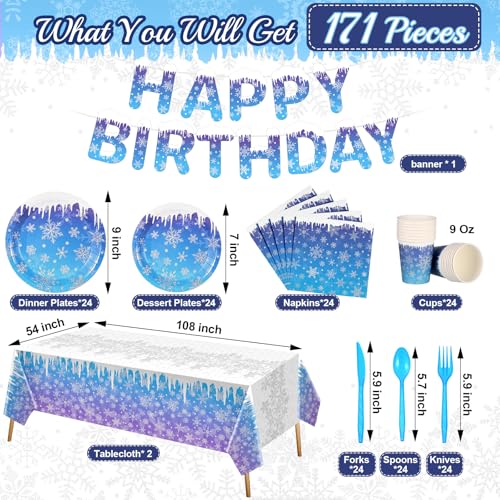 Winter Snowflake Party Supplies 171 Pcs Tableware Set for Christmas and Winter Events