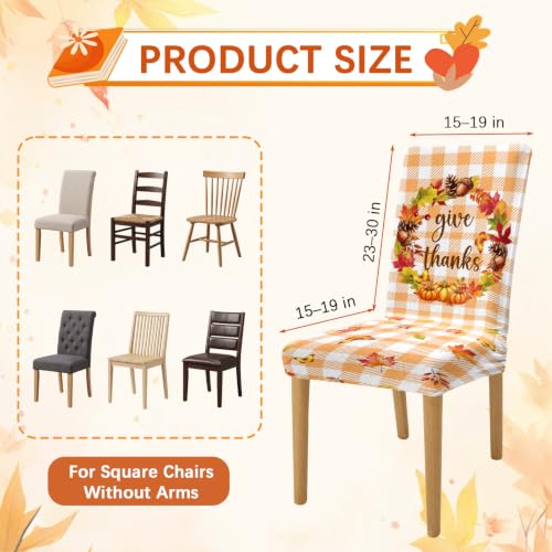 Thanksgiving Chair Covers Set of 6 - Removable Washable Autumn Pumpkin Slipcovers