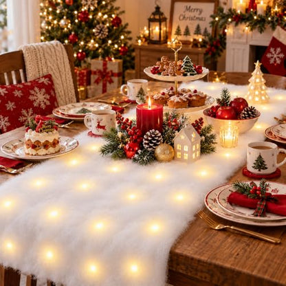 2PCS LED Snow Blanket with Warm Lights for Christmas Village Winter Decor