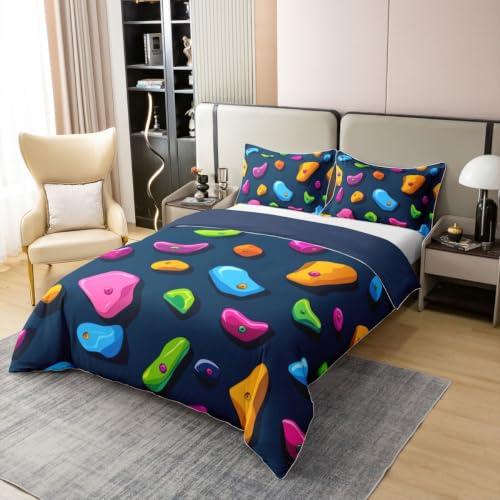 Navy Blue Full Size Climbing Wall Cotton Duvet Cover Set for Kids & Adults