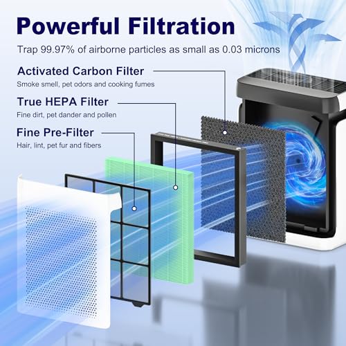 Vital 100S Toxin Absorber Replacement Filter for LEVOIT Vital 100S and Vital 100S-P Air Purifier, 3-in-1 H13 True HEPA and High-Efficiency Activated Carbon Filter, Vital 100S-RF-TX, 4 Pack, Green
