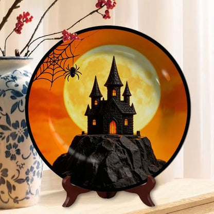 Halloween Moon Haunted Castle Melamine Decorative Plate W5 10.6x10.6inch