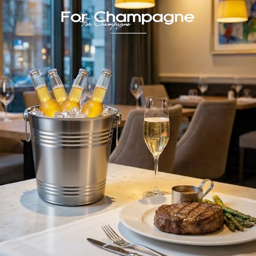 Meekoo 8.4QT Stainless Steel Champagne Bucket with Handle - Silver Barware