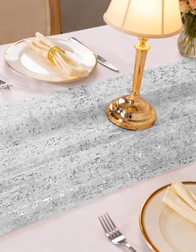 Sliver Glitter Table Runner Set - 3 Pack 28x120 Inches, Elegant Wedding & Party Decor