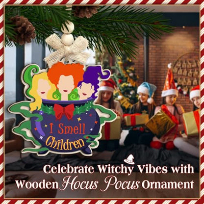 Hocus Pocus Wooden Christmas Ornament - Witch Quote & Spooky Holiday Decor