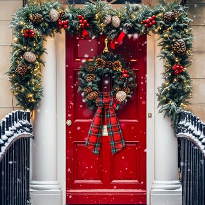VitalCozy Red Plaid Wreath Sash 2 Pack for Front Door Holiday Decor