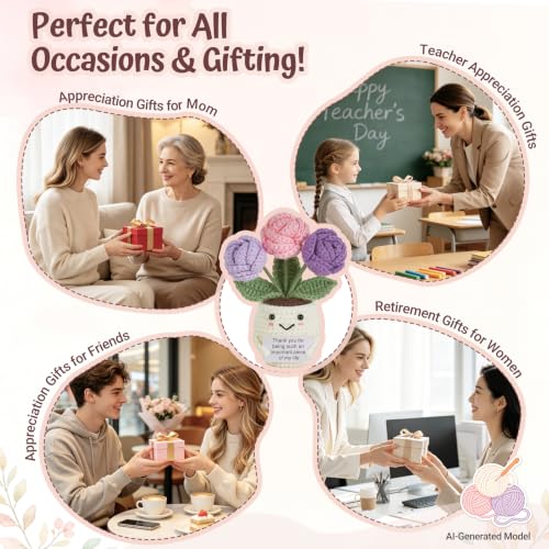 Thank You Gifts for Women - Handcrafted Crochet Rose Flower