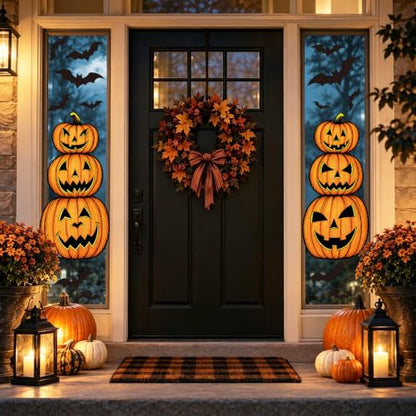 Halloween Window Clings Set - Extra Large Spooky Pumpkin and Bat Designs