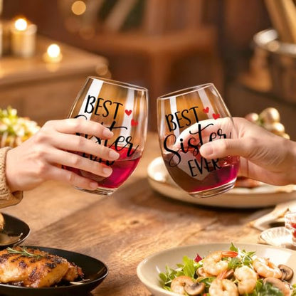 Stemless Wine Glass - Best Sister Ever, 15 Oz, Transparent07