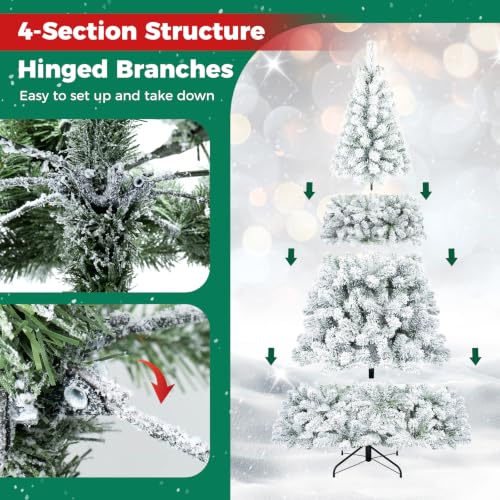 White Snow Flocked Artificial Christmas Tree 7.5 Ft Unlit with Branch Tips