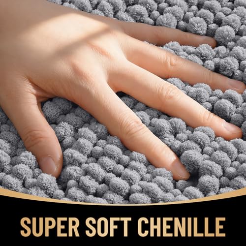 Olany 3-Piece Bathroom Rug Set - Grey, Ultra-Absorbent Chenille Bath Mats with U-Shaped Toilet Rug, Quick Dry, Non-Slip, Home Decor