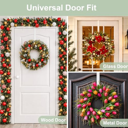 Adjustable Over-the-Door Wreath Hanger 22lb Heavy Duty, White, No Tools