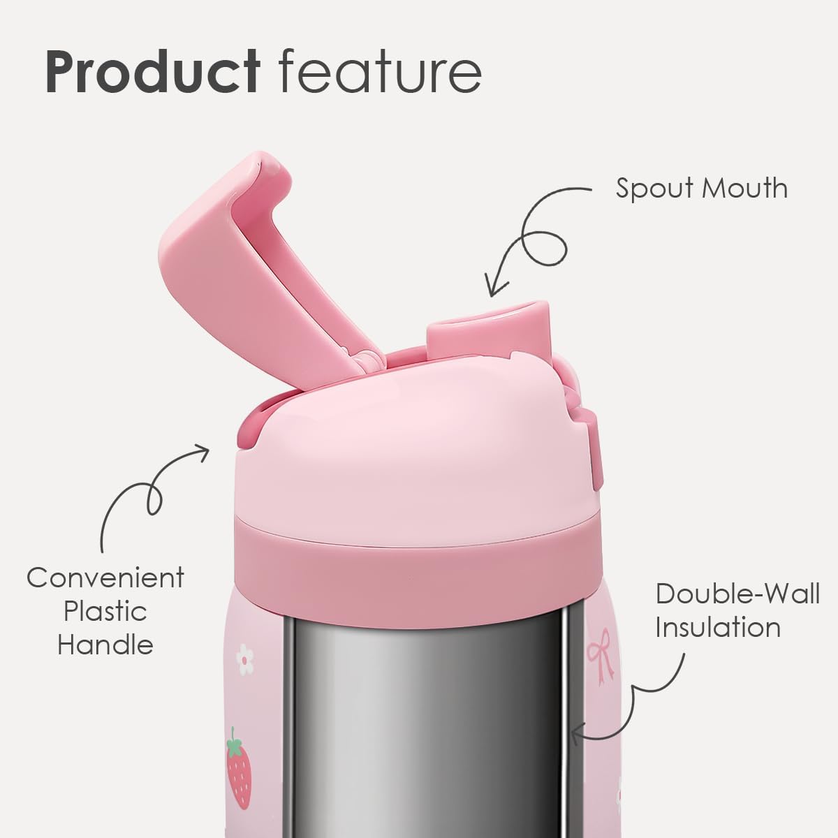 Skiennix Insulated Stainless Steel Water Bottle - 32oz | Strawberry Design for Sports & Travel, Perfect Gift for Women & Teens