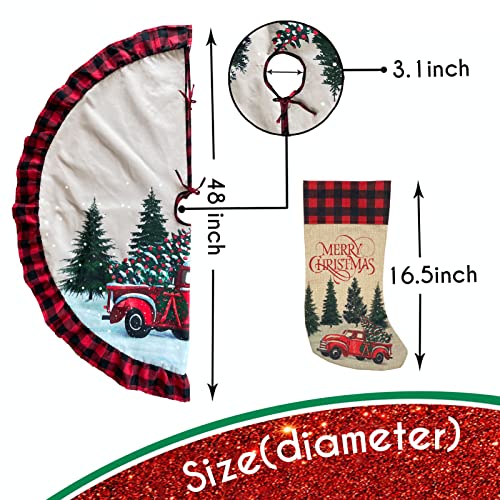 Christmas Truck Tree Skirt with Ruffle Edge - 48 Inch Farmhouse Decor - Variation of THIS listing