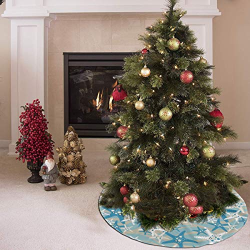 Christmas Tree Skirt 35.5 Inch Starfish Design Holiday Decor Plush Fabric