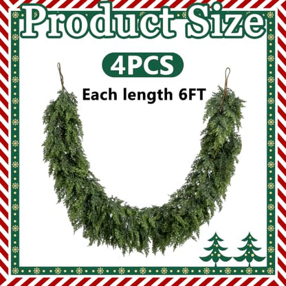 4 Pcs Double Color Christmas Norfolk Pine Garlands for Mantle Fireplace I Style
