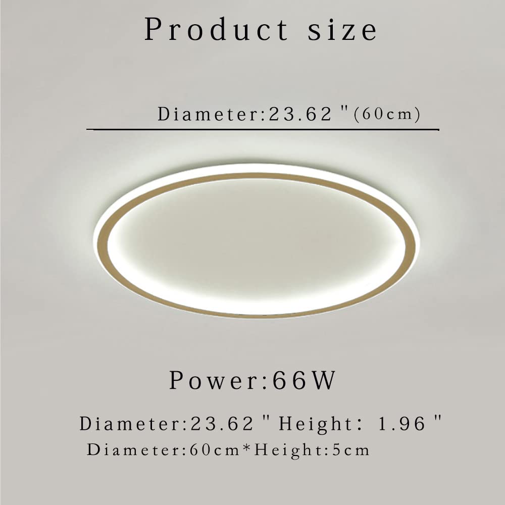 Dimmable LED Ceiling Light Fixture Flush Mount,24" Modern Round Recessed Ceiling Lamp with APP Adjustment,Gold 66W Close to The Ceiling Lighting Living Room Bedroom,3000K-6000K