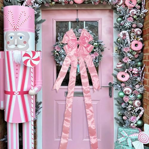 Pink Christmas Tree Topper Bow with Long Streamers - Large Holiday Decoration