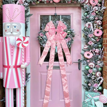 Pink Christmas Tree Topper Bow with Long Streamers - Large Holiday Decoration