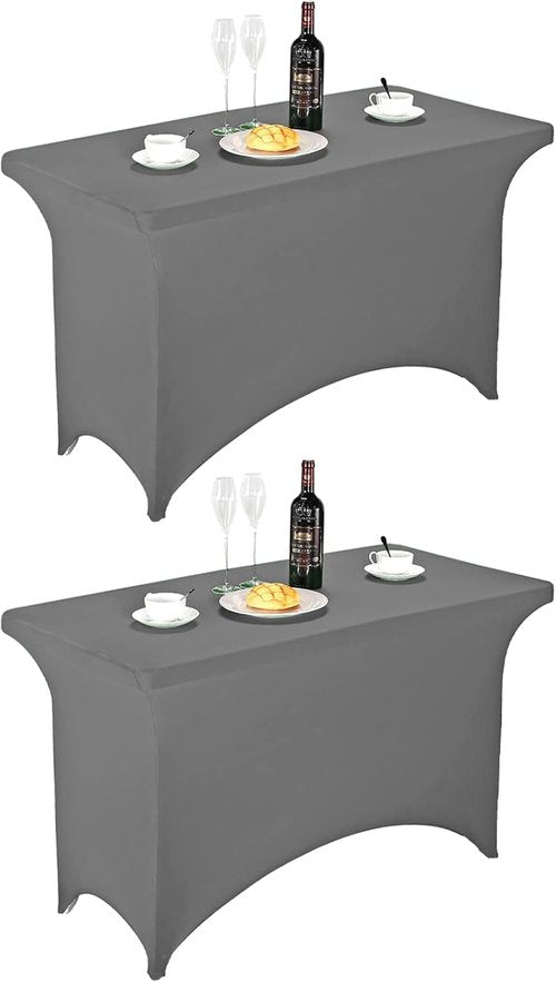 FORLIFE Spandex Table Covers - Fitted Stretch Tablecloths for Rectangular Tables | 4ft, Gray - Perfect for Weddings & Parties