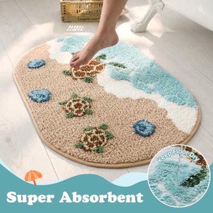 Sunfly Coastal Beach Bath Mat with Turtle Pattern, 22x34in - Kids & Nautical Decor