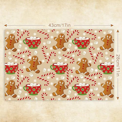 Christmas Paper Placemat Gingerbread Man Candy Cane Set - Holiday Dinner Table Decor, 50 Sheets, 11 x 17 Inch