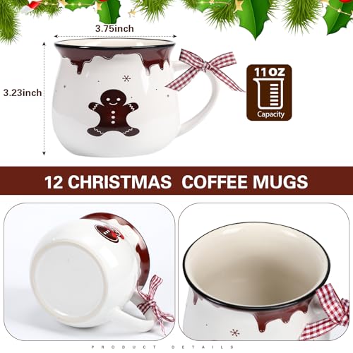 Gingerbread Christmas Coffee Mug Set - 6 Ceramic 12oz Hot Cocoa Cups