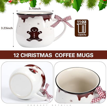 Gingerbread Christmas Coffee Mug Set - 6 Ceramic 12oz Hot Cocoa Cups