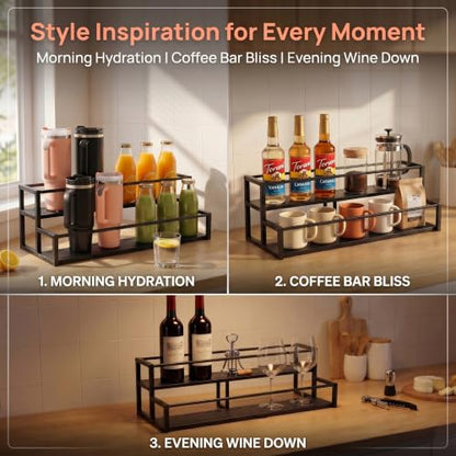 Black Expandable Coffee Syrup Organizer 2-Tier Cup & Tumbler Holder