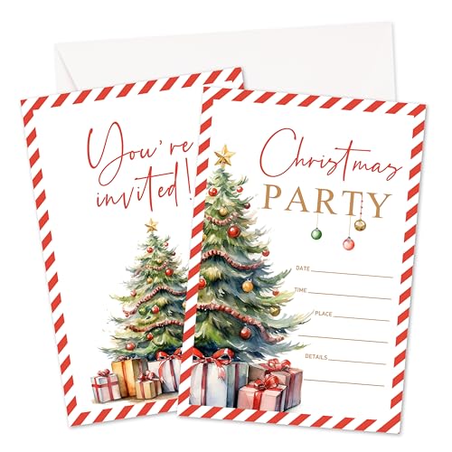 Christmas Party Invitations Set with Envelopes - 25 Holiday Greeting Cards