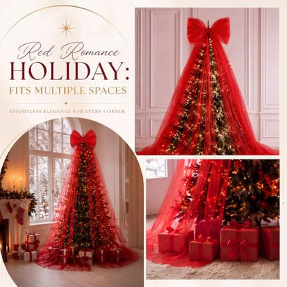 Giant Red Christmas Tree Bow Topper - 9.8Ft Matte Gauze Holiday Decor