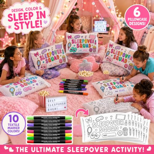 Sleepover Coloring Pillowcase Set with Markers - 6 Pack Kids Party Activity