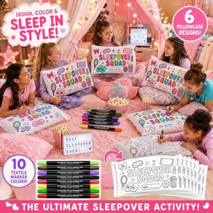Sleepover Coloring Pillowcase Set with Markers - 6 Pack Kids Party Activity