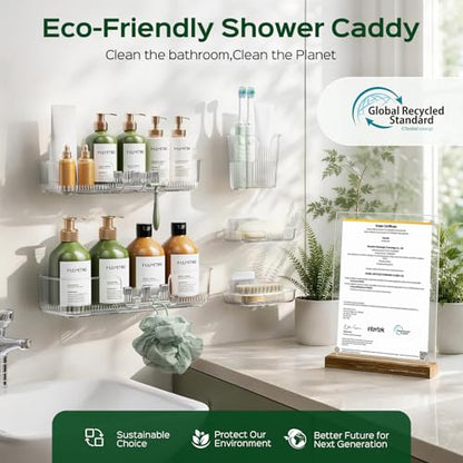 HAMITOR 5 Pack Clear Adhesive Shower Caddies, Bathroom Wall Organizer