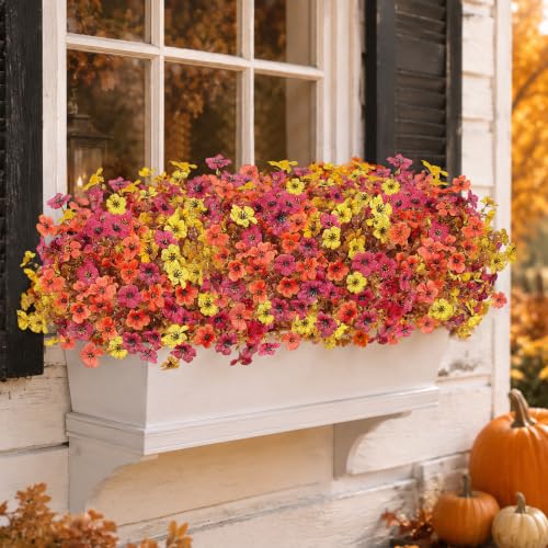 Artificial Fall Mums Flowers for Outdoors - Multicolor 12 Bundles